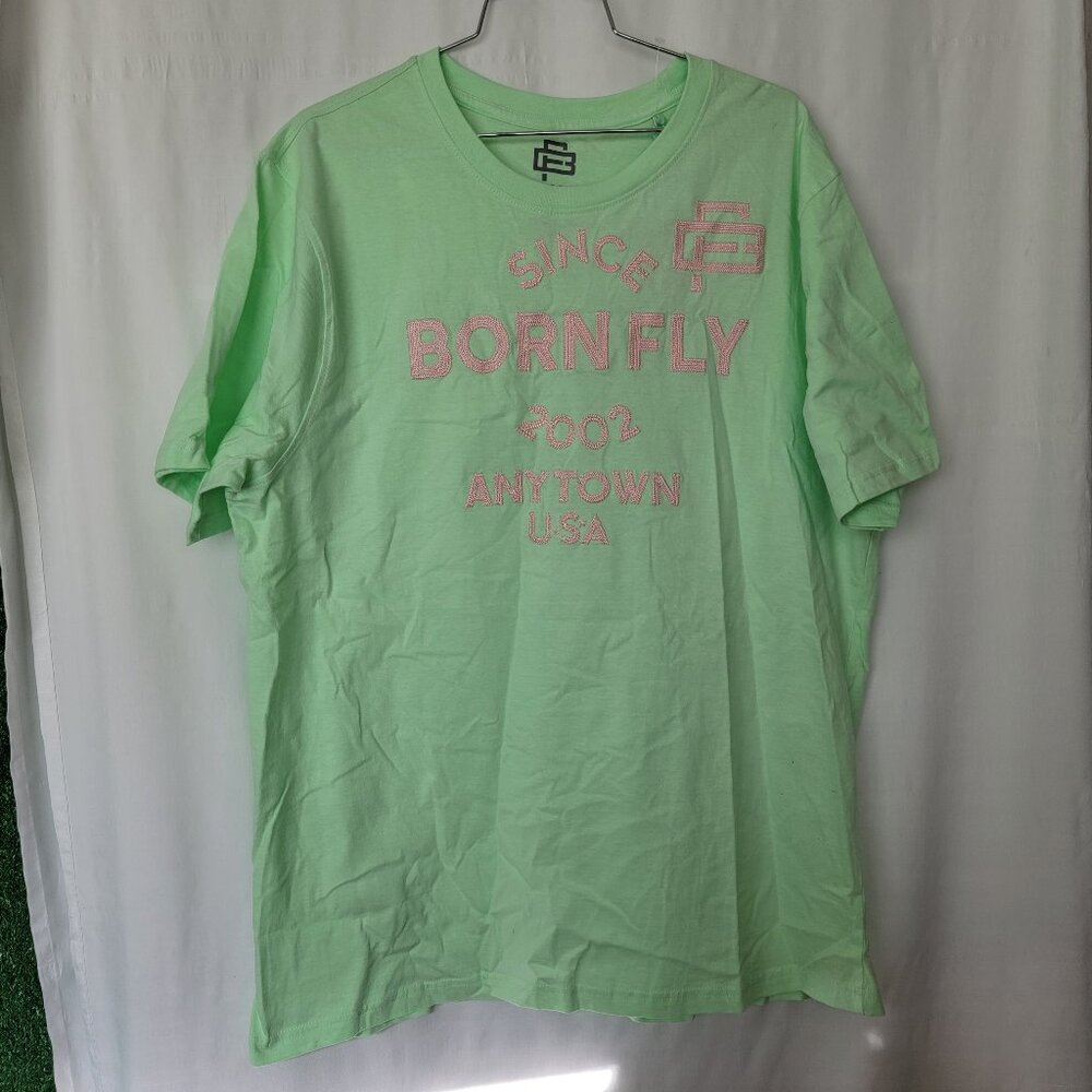 Born Fly Men's Mint Green T-Shirt with Pink Embroidery XL NWT